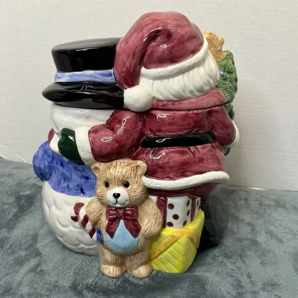 Vintage Jay Imports Santa And Snowman Ceramic Cookie Jar